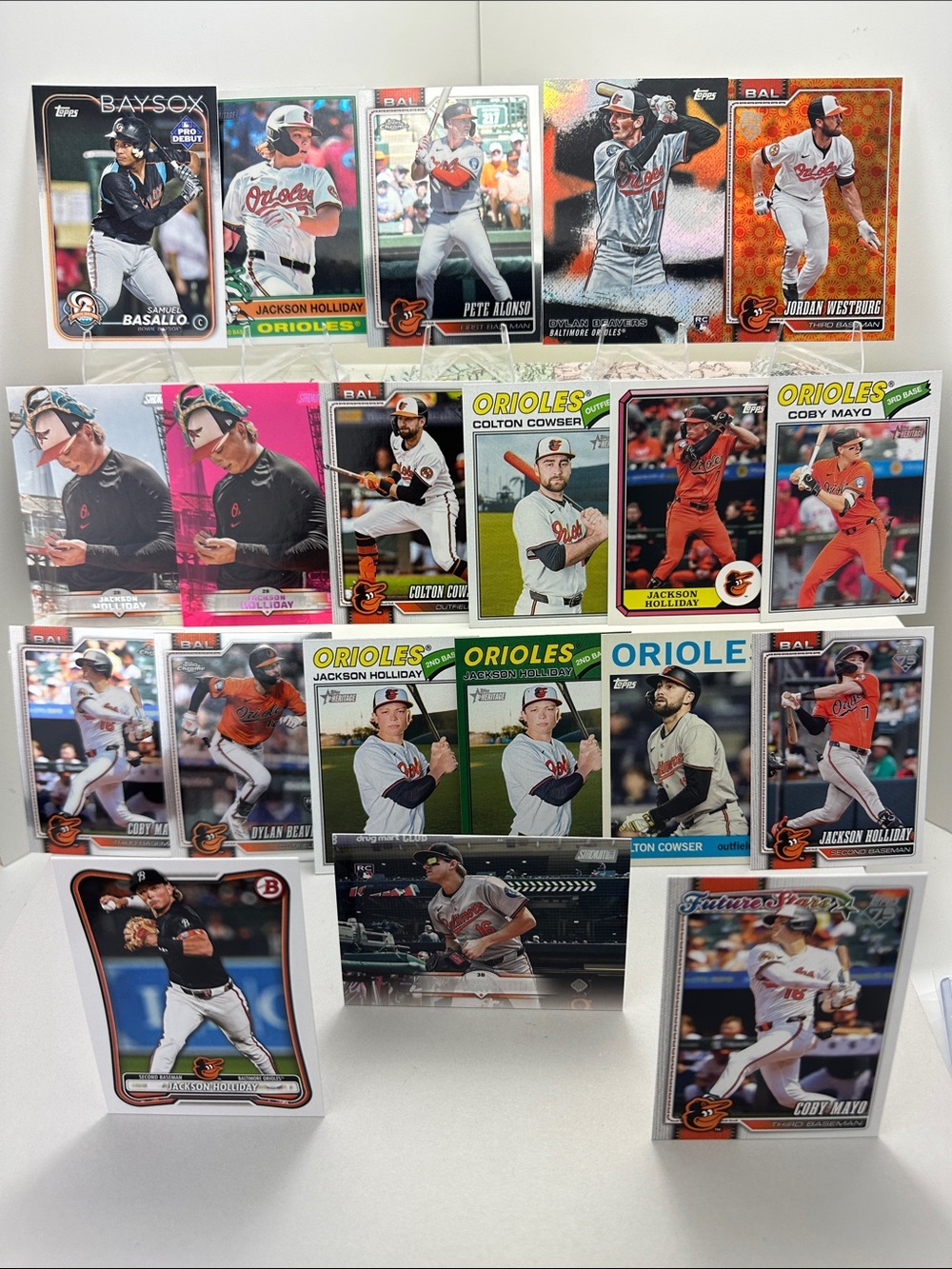 Jackson Holliday/Pete Alonso + Basallo/Beavers/Mayo rookies Orioles lot of 20